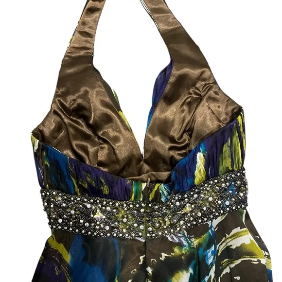 Tony Bowls Evenings Halter Dress Sz 6 Beaded Empire Waist Chiffon Cocktail Dress - Picture 9 of 13